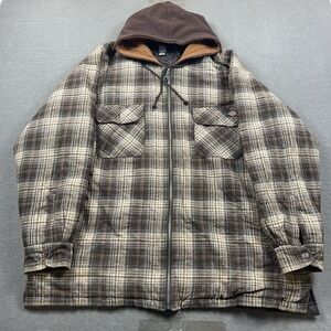 Dickies Jacket Mens 2XL Brown Plaid Hooded Insulated Workwear Quilted Full Zip